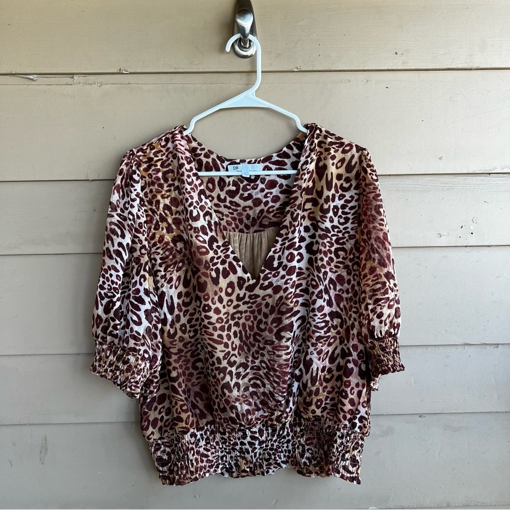 DR2 Animal Print 3/4 Sleeve Blouse -Size XL - Modest Office Leopard Print